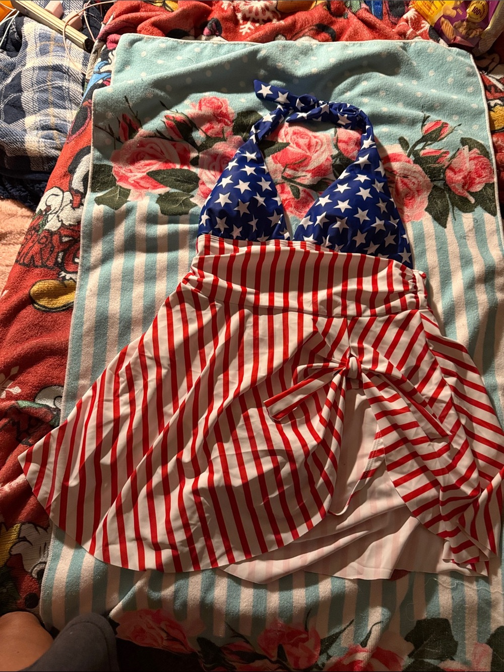 SHEIN Blue & Red Stars and Stripes One-Piece Swim Dress